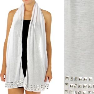 White with Silver Studs Scarf Shawl Wrap Bride Cotton Blend Springtime NEW